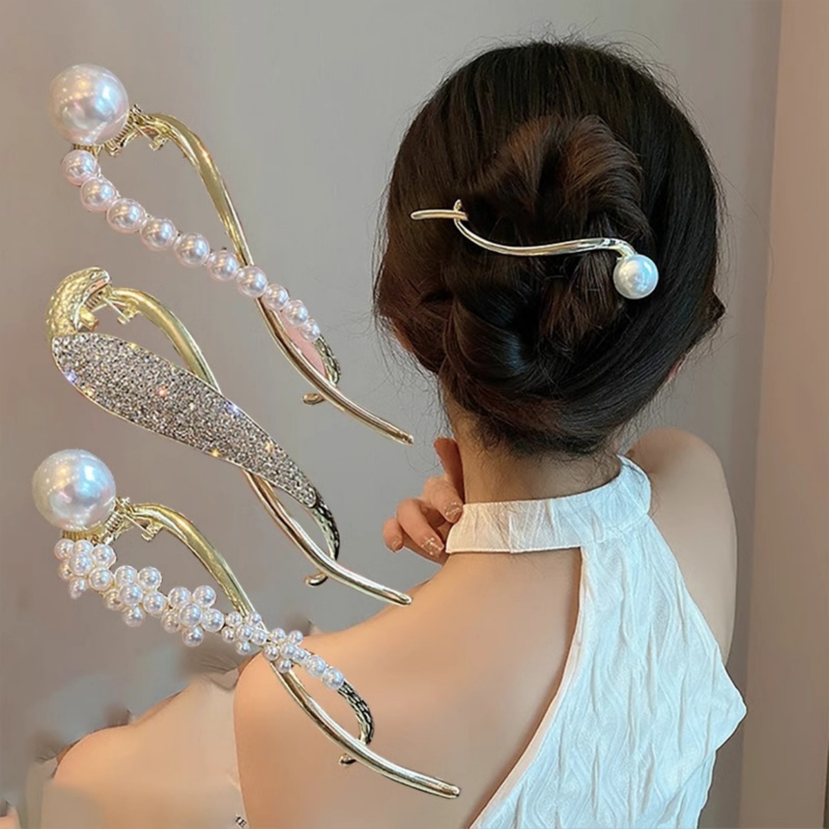 Korean Daily Lifestyle - Elegante glitter pérola grampo de cabelo
