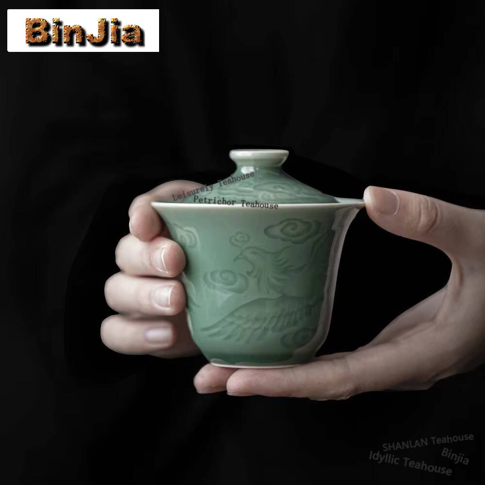 Celadon Ceramic Cup - Antique Celadon mão agarrando chá chinês